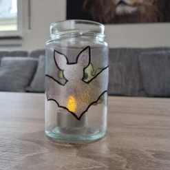 Clearance Windlicht aus Altglas. 2er Set. Handbemalt im herbstlichen Design passend für die Herbst- und Halloween Dekoration Deko Halloween