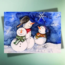 Winterfreunde Postkarten-Set: 3 handgemalte Aquarellmotive mit Pinguinen & Schneemännern Winter