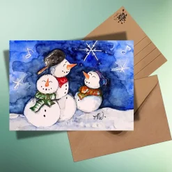 Winterfreunde Postkarten-Set: 3 handgemalte Aquarellmotive mit Pinguinen & Schneemännern Winter