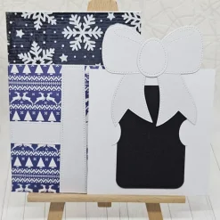 Online Winterliche A6-Grußkarte mit Gutscheinfach – Handgemachte Geschenk-Karte in Blau-Weiß mit Umschlag Weihnachtskarten