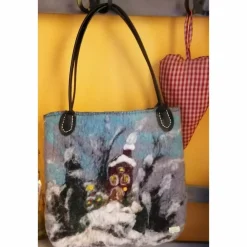 New WIntertasche, Shopper handgefilzt mit Motiv Winter