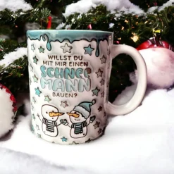 Weihnachtsgeschenke|Verzückt & Verplottet Wintertasse, bedruckte 3D Optik Schneemänner Schneemann bauen