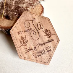 Discount "Wir sagen Ja" Magnetkarte aus Holz, originelle Karte zur Hochzeitseinladung, personalisiert, Save the Date Einladungskarten