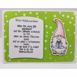 Witzige Weihnachts Karte Wichtel Plätzchen Gedicht grün bunt Weihnachtskarten