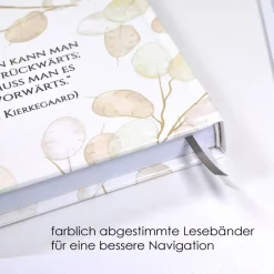 Clearance Wochenkalender & Terminplaner 2026 A5 Hardcover mit vielen Extras personalisiert botanisch mit Silberblatt in Beige Geschenke