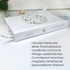 Geschenke|my-own-story Wochenkalender & Terminplaner 2025 A5 mit vielen Extras personalisiert botanisch mit Olive & Eukalyptus