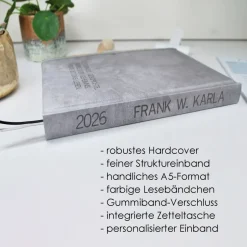 Hot Wochenkalender & Terminplaner 2026 A5 Wochenübersicht / Tagesübersicht / Tagebuch personalisiert hellgrau Geschenke