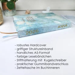 Wochenkalender & Terminplaner 2026 A5 Wochenübersicht / Tagesübersicht / Tagebuch personalisiert hellblau Geschenke