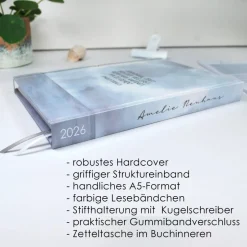 Online Wochenkalender & Terminplaner 2025 A6 Hardcover Wochenübersicht | personalisiert | hellgrau grau Horizont Meer Geschenke