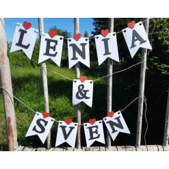 Hot Wunderschöne Girlande zur Hochzeit Namensgirlande mit Herzen handgefertigte personalisierte Dekoration zur Heirat Wimpel Hochzeitsgirlanden