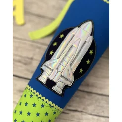 wundervolle Schultüte/Zuckertüte in Blau & Grün mit Raumschiff Rakete Holo-Effekt Kinder Schultüten
