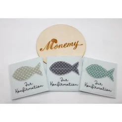 Wunscherfüller zur Konfirmation - Filzverpackung mit Fisch für Geld oder Gutschein - handgemacht mit Stickerei & Box Geldgeschenke