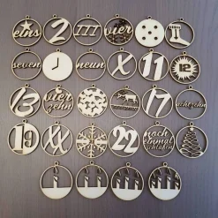 Sale Zahlenanhänger für Adventskalender aus Holz, 28-teilig Adventskalenderzahlen