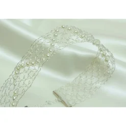 Brautschmuck|bcd manufaktur Zarter Brautschmuck - Perlenchoker geklöppelt aus kräftigem Silberdraht mit 36 eingearbeiteten Wachsperlen