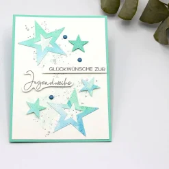 Zauberhafte Jugendweihekarte mit Sternen, Glückwunschkarte zur Jugendweihe Glückwunschkarten