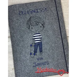 Sale Zeugnis, Zeugnismappe, Zeugnishülle, Zeugnisse, gestickt, Filz, Skater, Skateboard, Junge, Mädchen, personalisierbar Kinder Einschulung