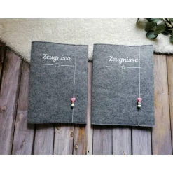 Sale Zeugnissmappe aus Filz - personalisierbar- Einschulung * Hellgrau Kinder Einschulung