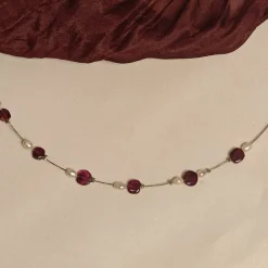 Best Zierliche Halskette Granat und Zuchtperlen Brautschmuck
