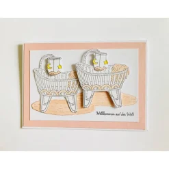 Zwillinge Glückwunschkarte Geburt Taufe Babyparty Karte Mädchen Babywiege Handarbeit A6 Glückwunschkarten